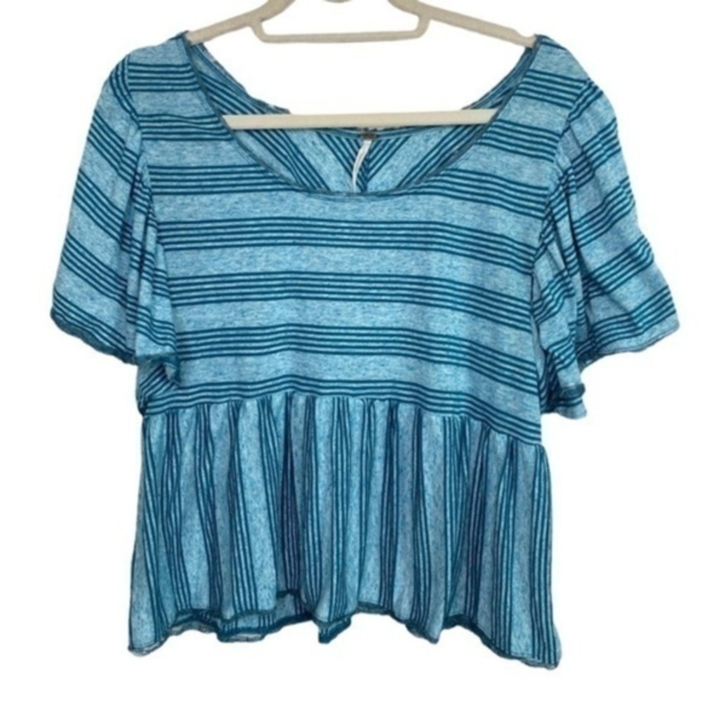 Free People Striped Peplum Linen Top Green Size Large